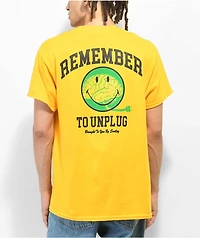 Neon Riot Smiley Unplug Yellow T-Shirt