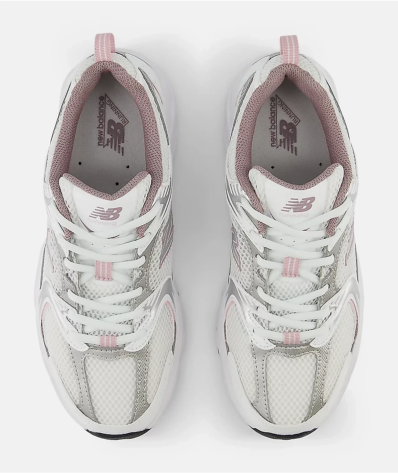 New Balance Lifestyle 530 White, Silver Metallic, & Ice Wine Shoes