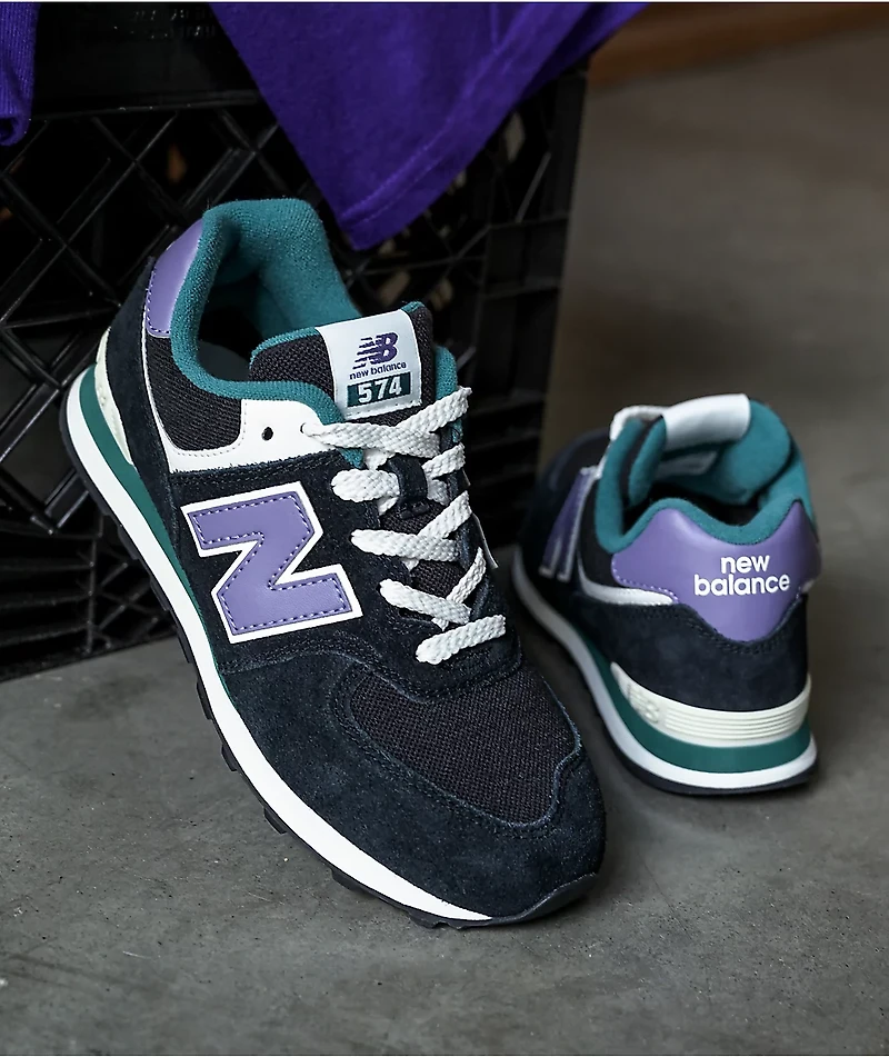 New Balance Lifestyle Kids 574 Black, Mercury & Vintage Teal Shoes