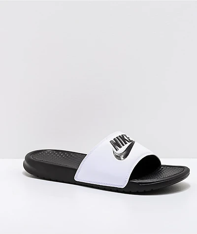Nike Benassi White & Black Slide Sandals