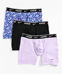 Nike Dri-FIT Essential Cotton Stretch Flower, Violet, & Black Purple 3 Pack Boxer Briefs