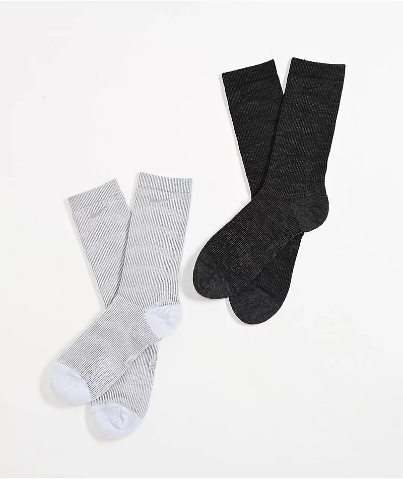 Nike Dri-FIT Everyday Grey & Black Wash 2 Pack Crew Socks