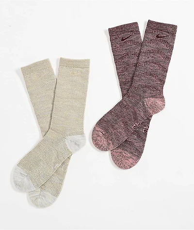 Nike Dri-FIT Everyday Tan & Pink Wash 2 Pack Crew Socks