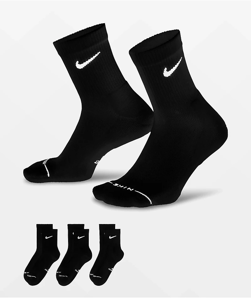 Nike Everyday Elevated 6 Pack Black Quarter Crew Socks