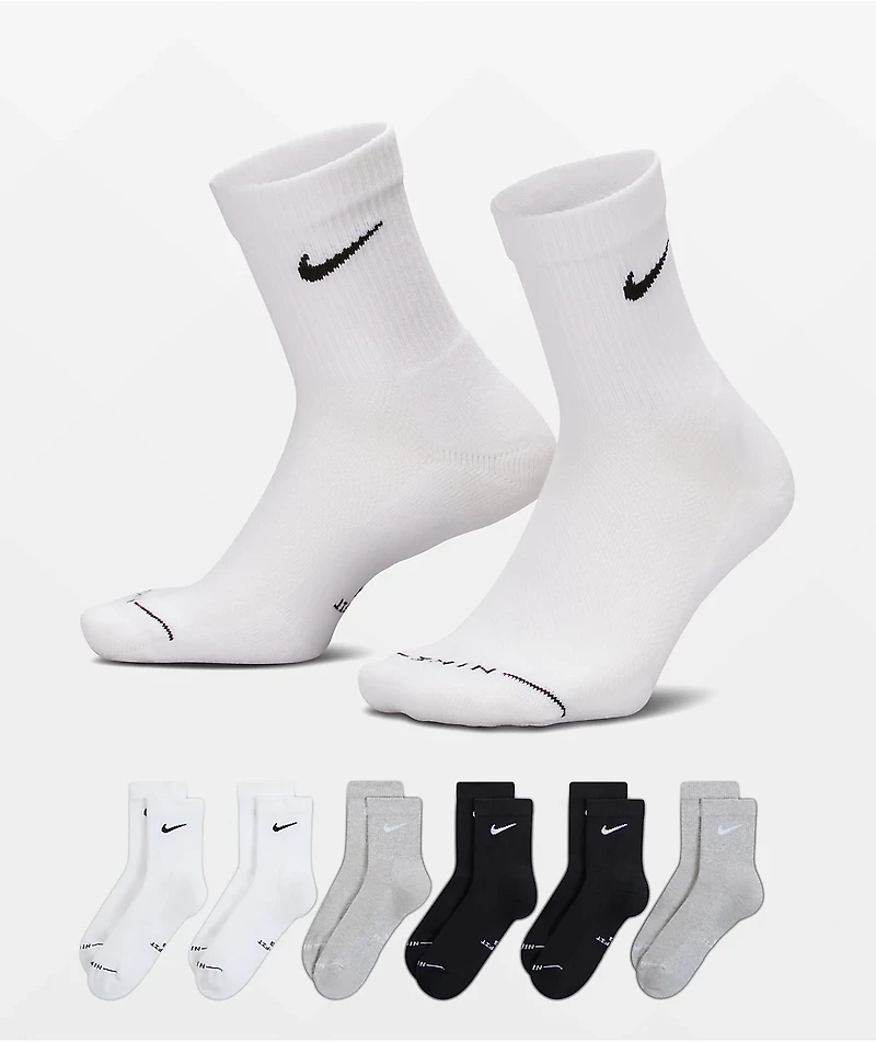 Nike Everyday Elevated 6 Pack Greyscale Quarter Crew Socks