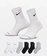 Nike Everyday Elevated 6 Pack Greyscale Quarter Crew Socks