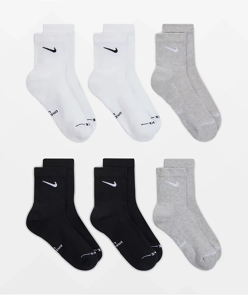 Nike Everyday Elevated 6 Pack Greyscale Quarter Crew Socks