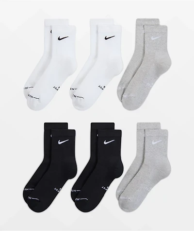 Nike Everyday Elevated 6 Pack Greyscale Quarter Crew Socks