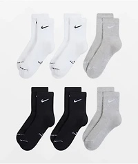 Nike Everyday Elevated 6 Pack Greyscale Quarter Crew Socks