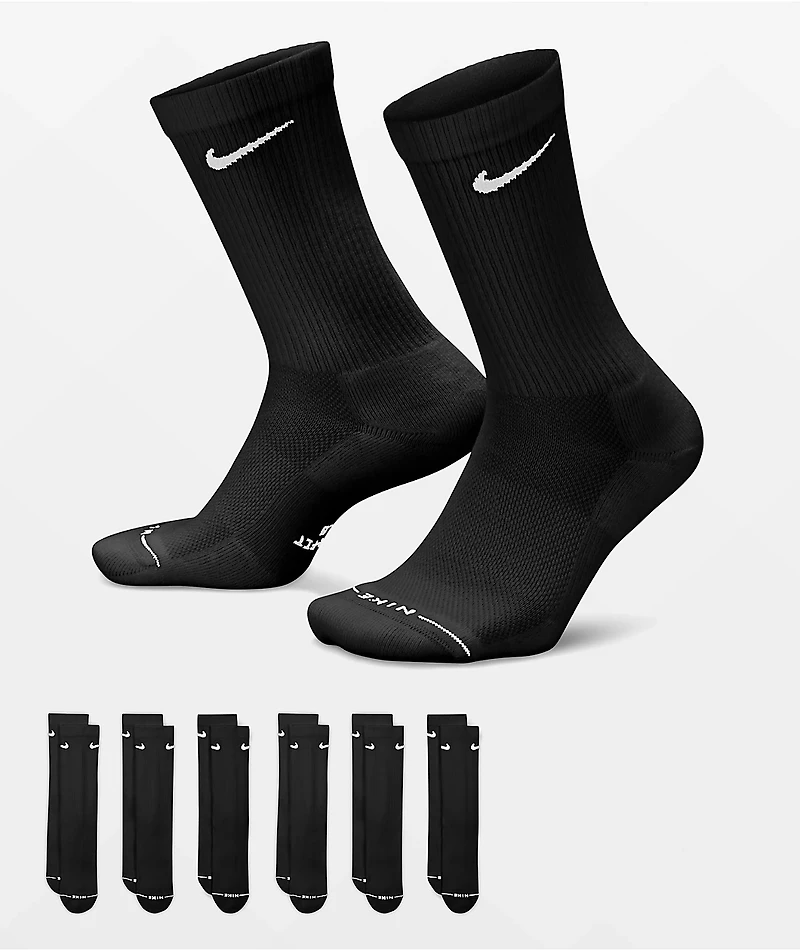 Nike Everyday Elevated Black 6 Pack Crew Socks