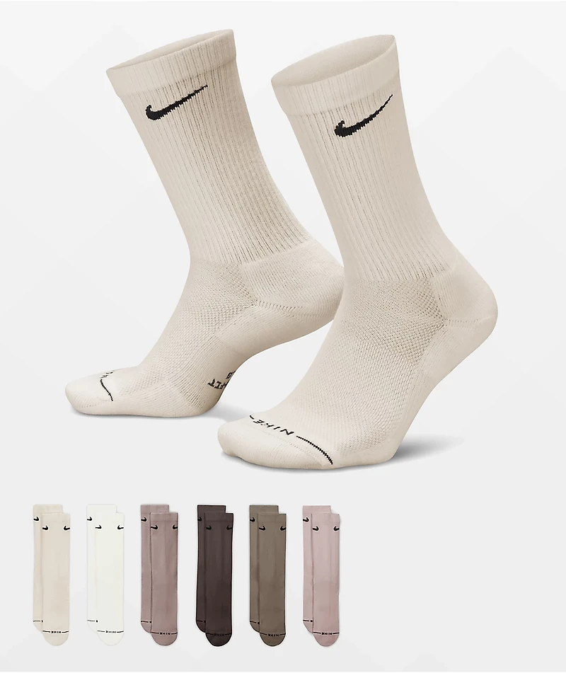 Nike Everyday Elevated Natural 6 Pack Crew Socks