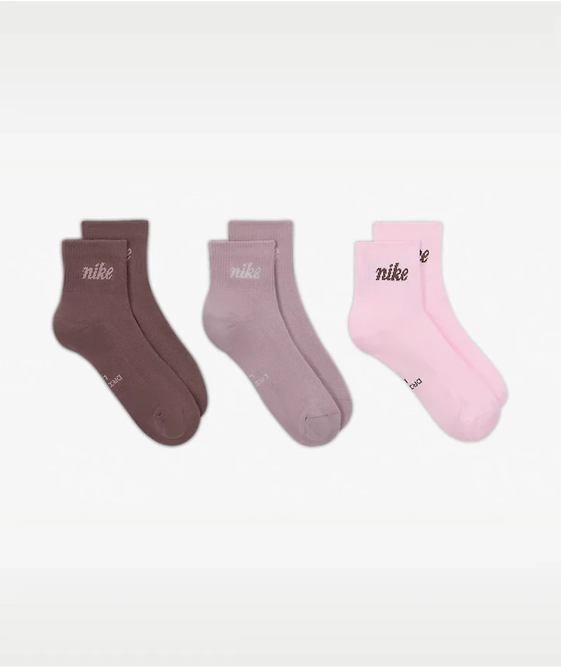 Nike Everyday Pink 3 Pack Quarter Crew Socks