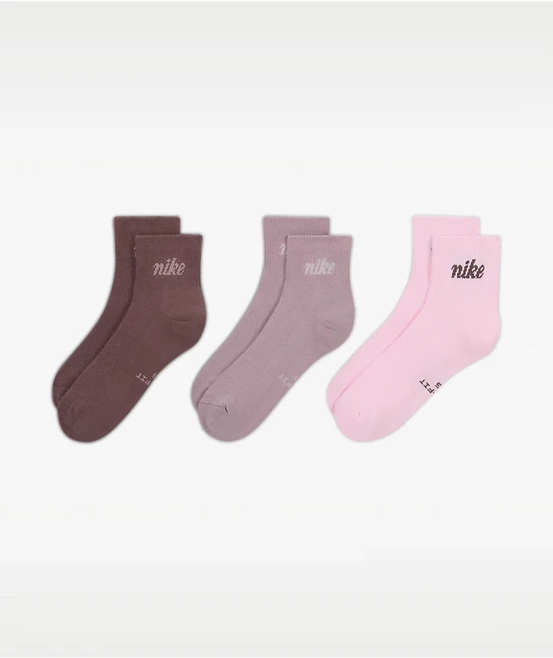 Nike Everyday Pink 3 Pack Quarter Crew Socks