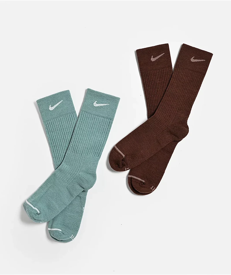 Nike Everyday Wool Brown & Blue 2 Pack Crew Socks