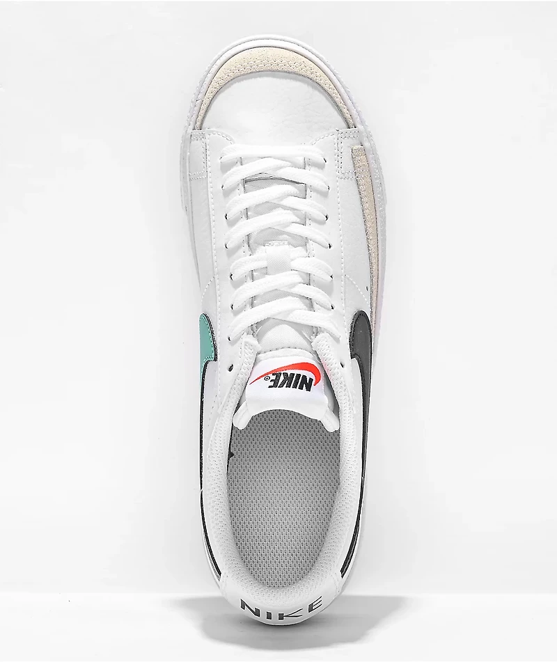 Nike Kids' Blazer '77 Low White, Black, & Teal Leather Shoes