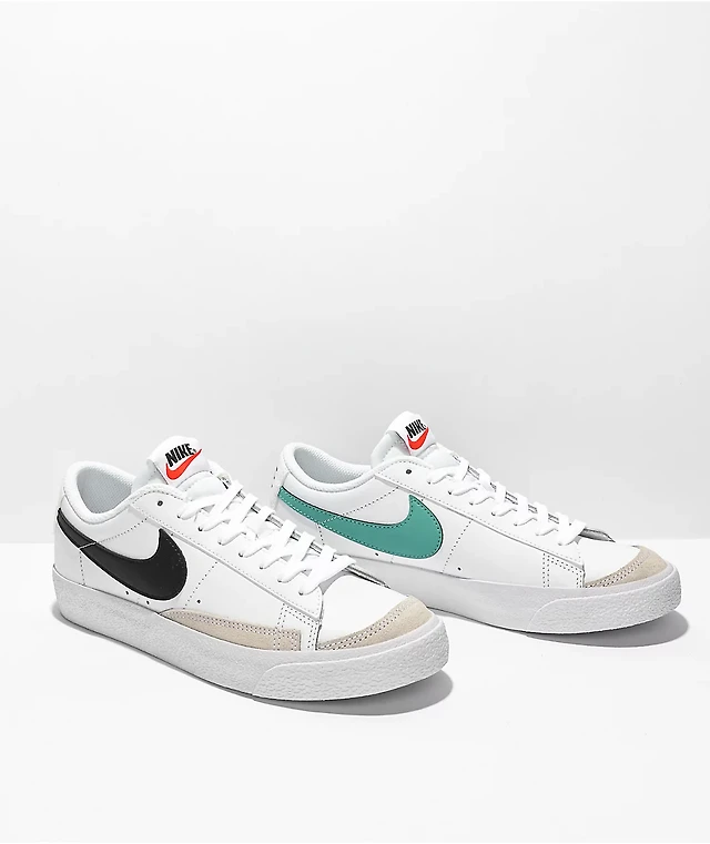 Nike Kids' Blazer '77 Low White, Black, Teal Leather Shoes at
