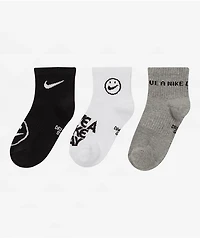 Nike Kids Comfort Smiles Black, White & Grey 3-Pack Crew Socks