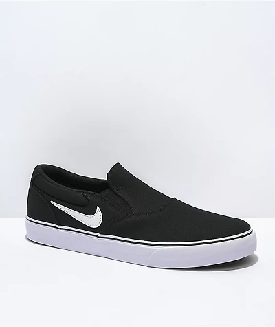 Nike SB Chron 2 Black & White Slip-On Skate Shoes
