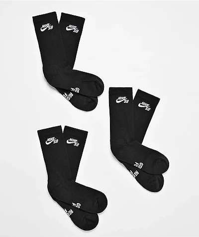 Nike SB Everyday Elevated Black 3 Pack Crew Socks