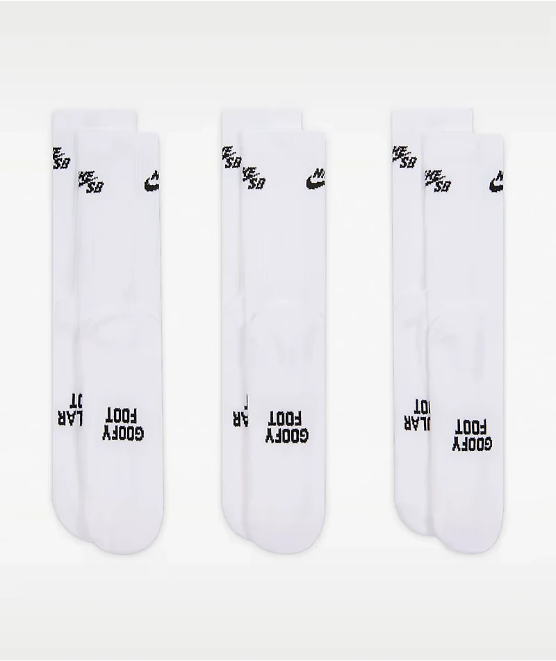 Nike SB Everyday Elevated White 3 Pack Crew Socks