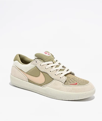 Nike SB Force 58 Coconut Milk, Neutral Olive & University Red Skate Shoes