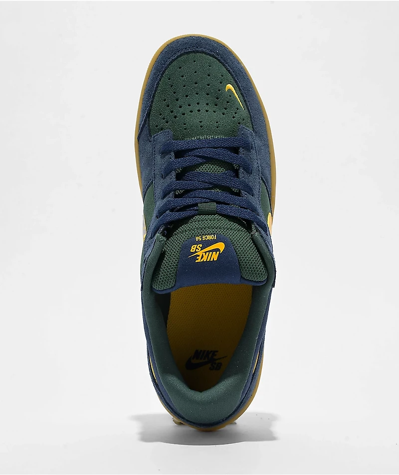 Nike SB Force 58 Midnight Navy, Fir, University Gold, & Gum Skate Shoes