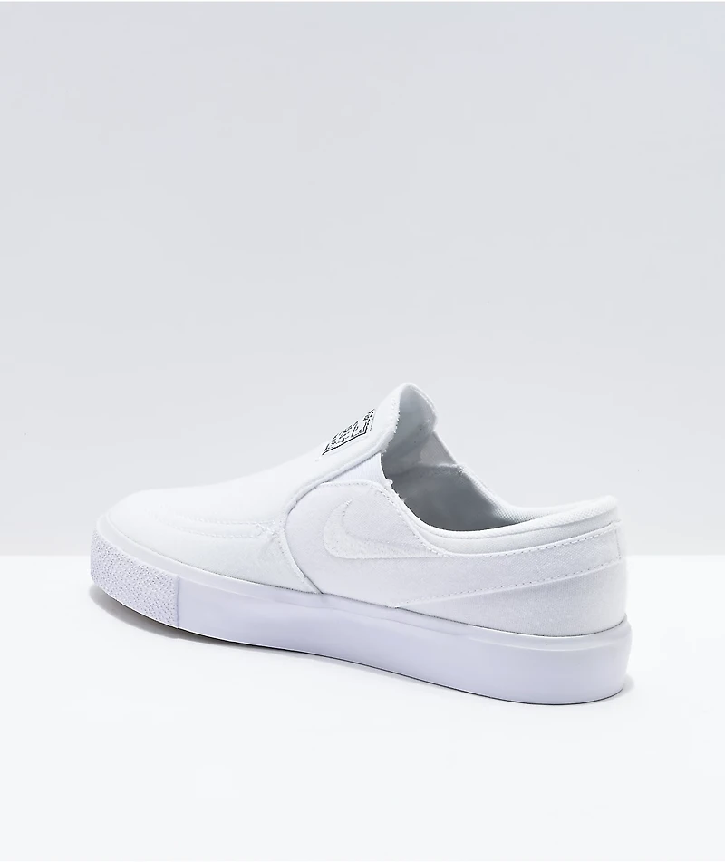 Nike SB Kids Janoski Slip-On White Canvas Skate Shoes