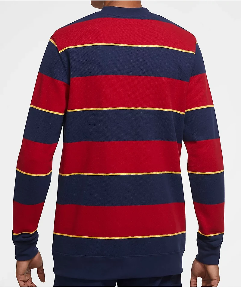 Nike SB Novelty Red & Navy Stripe Long Sleeve Henley Shirt
