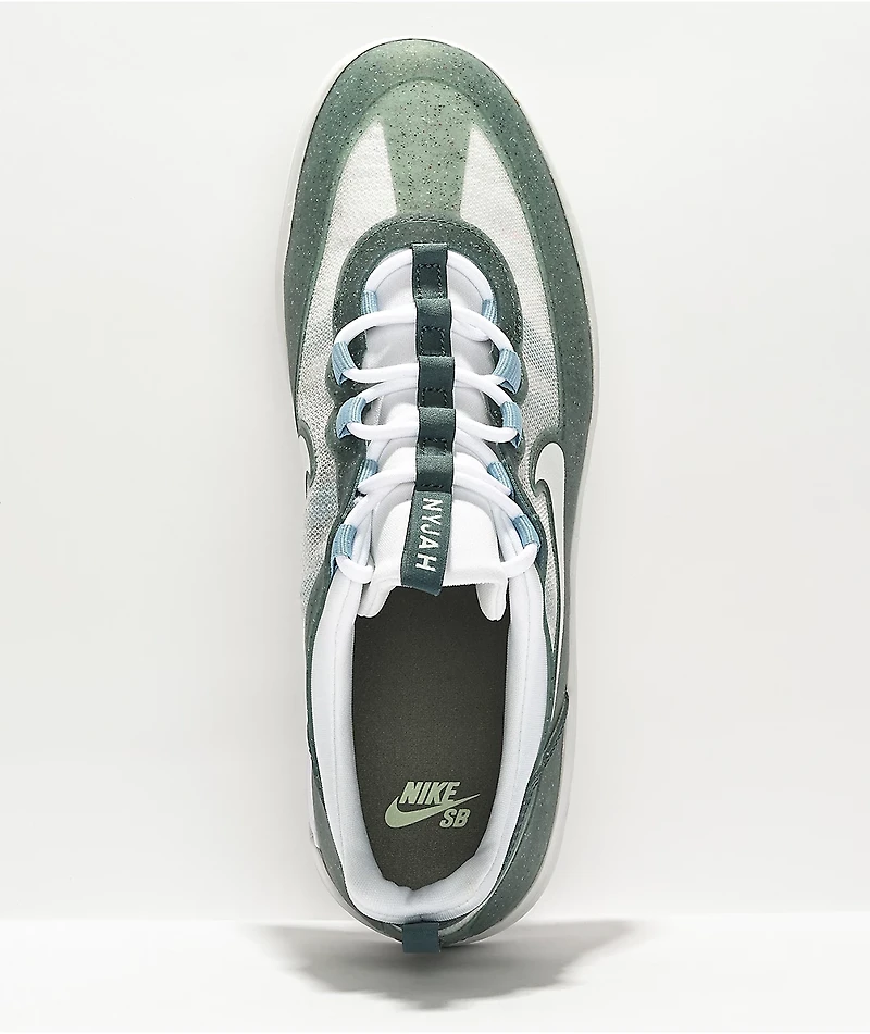 Nike SB Nyjah Free 2 Ash Green, White, & Blue Skate Shoes