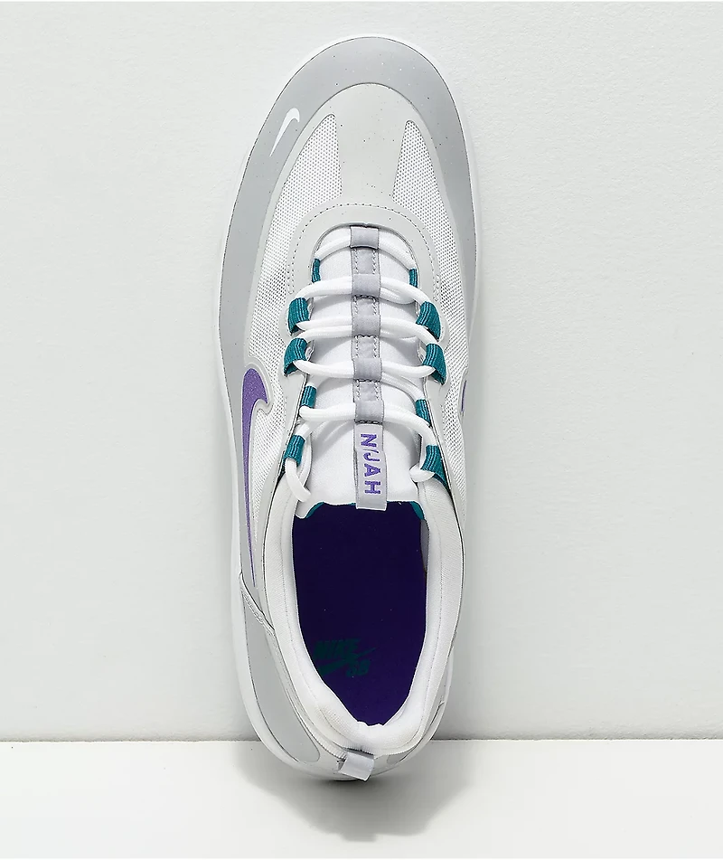 Nike SB Nyjah Free 2 Wolf Grey, White & Purple Skate Shoes