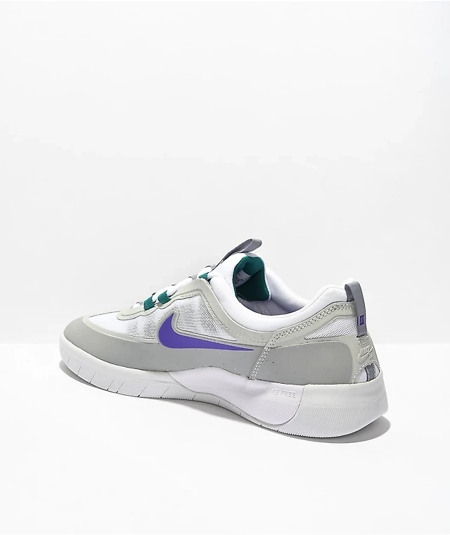 Nike SB Nyjah Free Wolf Grey, White Purple Skate Shoes at