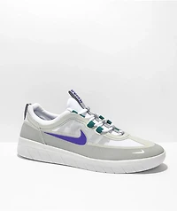 Nike SB Nyjah Free 2 Wolf Grey, White & Purple Skate Shoes