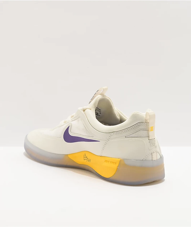 Nike SB Nyjah Free 2.0 x NBA White, Purple, & Gold Skate Shoes