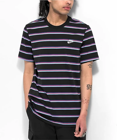 Nike Sportswear Black, Blue & Red Stripe T-Shirt