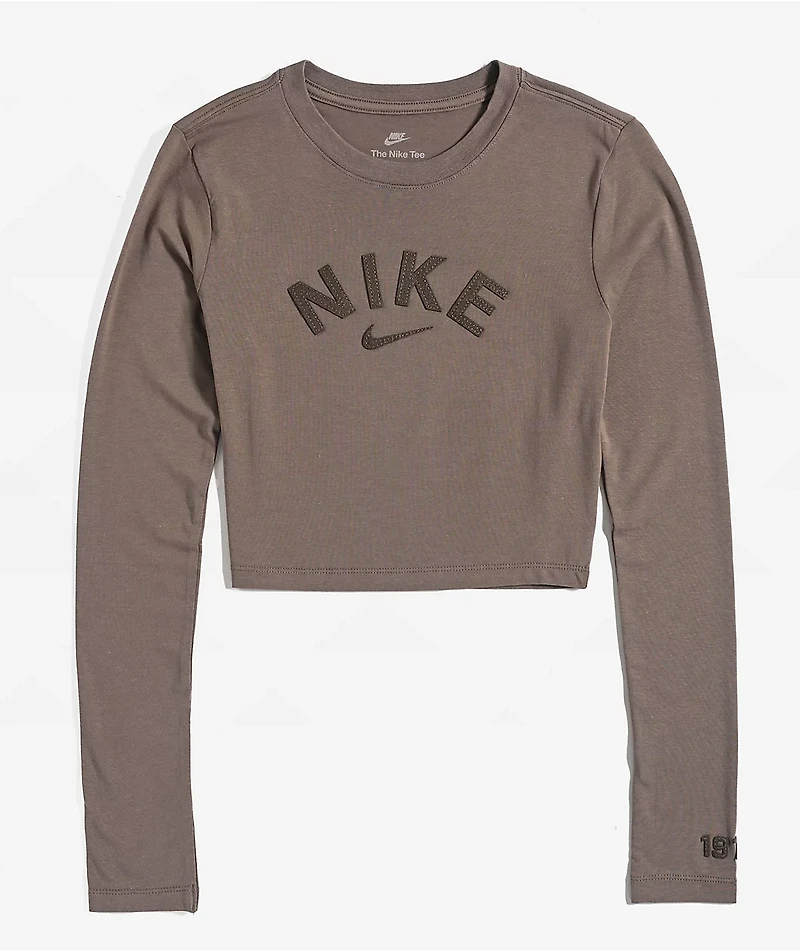 Nike Sportswear Chill Knit Brown Long Sleeve Crop T-Shirt