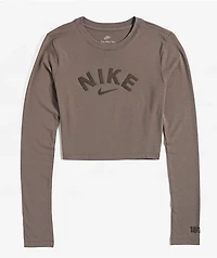 Nike Sportswear Chill Knit Brown Long Sleeve Crop T-Shirt