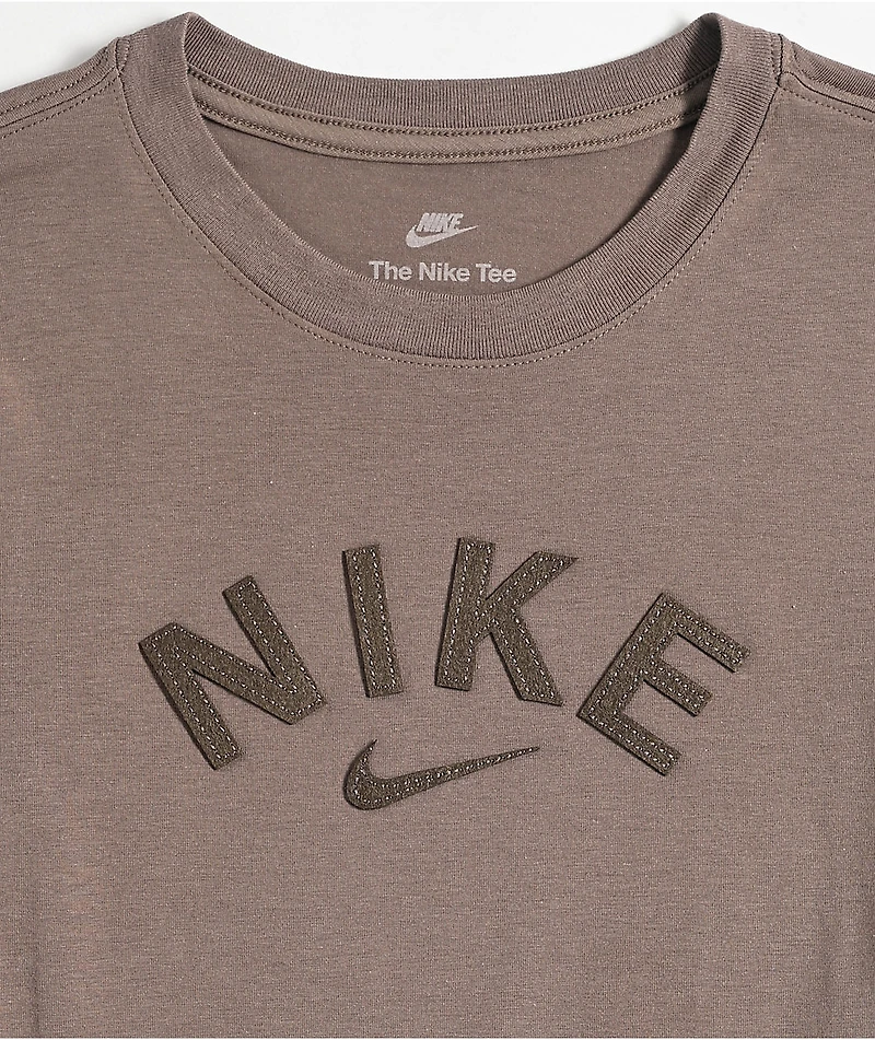 Nike Sportswear Chill Knit Brown Long Sleeve Crop T-Shirt