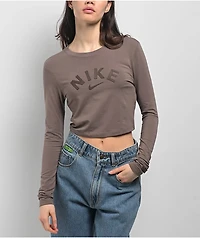 Nike Sportswear Chill Knit Brown Long Sleeve Crop T-Shirt