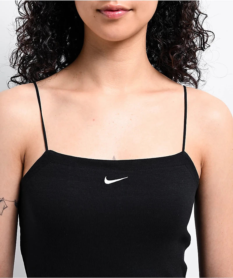 Nike Sportswear Chill Knit Mini-Rib Black Cami Dress