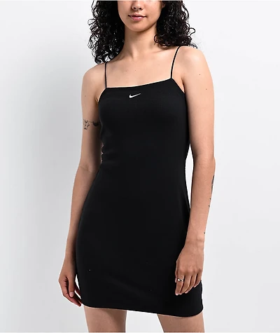 Nike Sportswear Chill Knit Mini-Rib Black Cami Dress