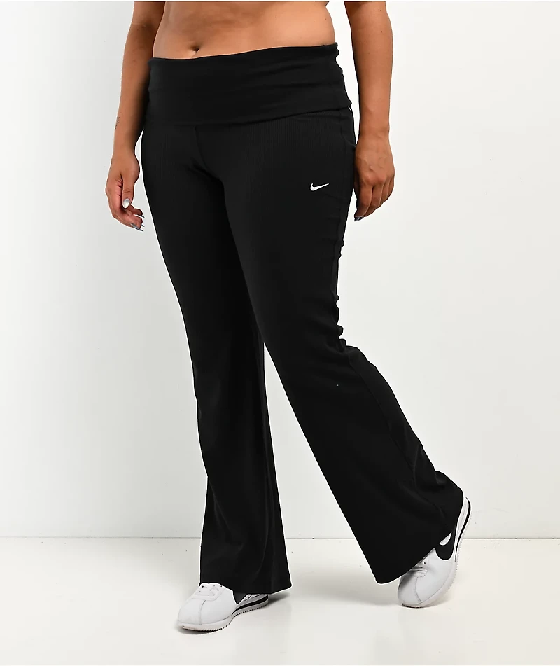 Nike Sportswear Chill Knit Ribbed Black Mid Rise Flare Leggings