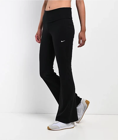 Nike Sportswear Chill Knit Ribbed Black Mid Rise Flare Leggings