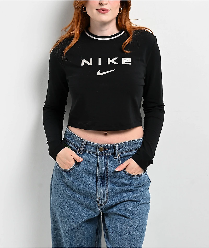 Nike Sportswear Chill Knit Slim Black Long Sleeve Crop T-Shirt