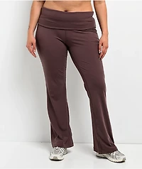 Nike Sportswear Chill Knit Tattoo Brown Fold Over Flare Leggings