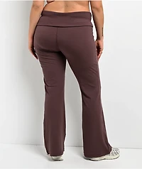 Nike Sportswear Chill Knit Tattoo Brown Fold Over Flare Leggings