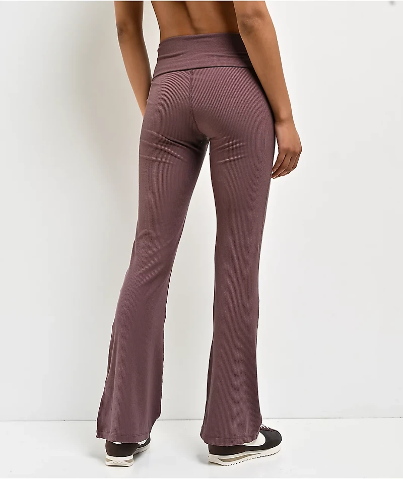 Nike Sportswear Chill Knit Tattoo Brown Fold Over Flare Leggings