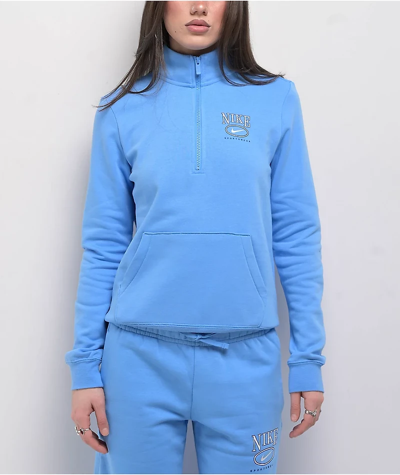 Nike Sportswear Club Blue Fleece Quarter Zip Sweatshirt