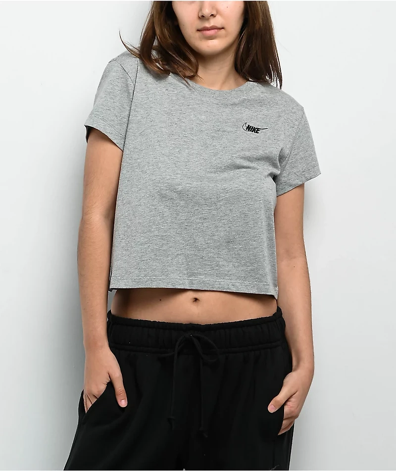 Nike Sportswear Club Heather Grey Crop T-Shirt