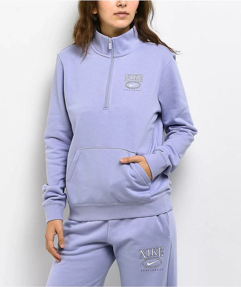 Nike Sportswear Club Purple Fleece Quarter Zip Sweatshirt