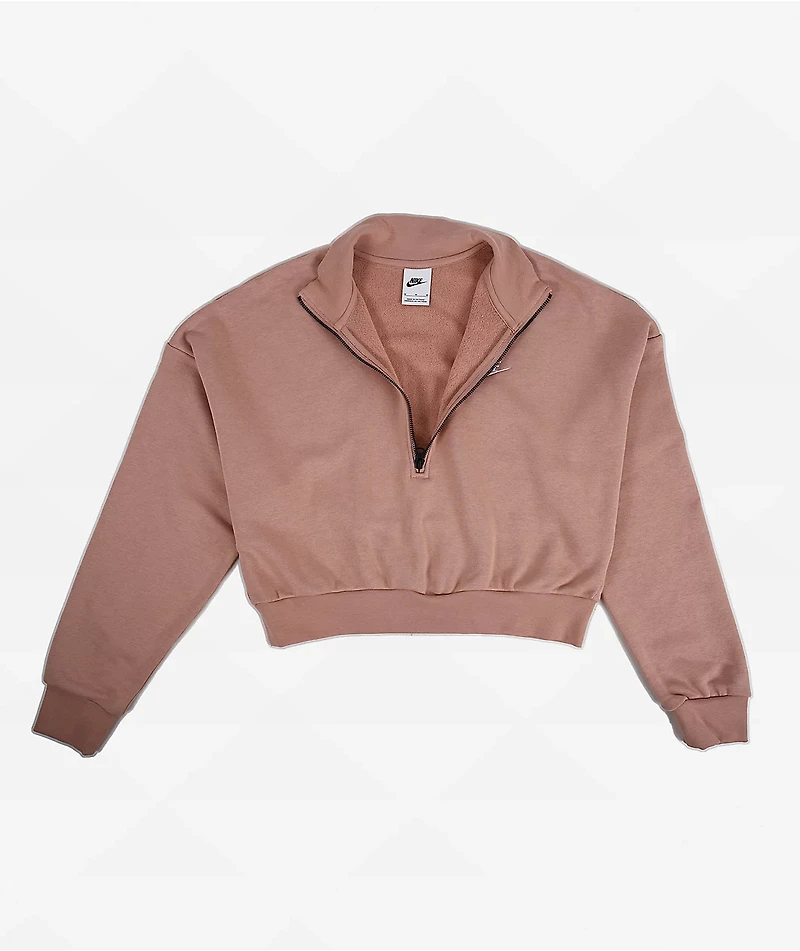 Nike Sportswear Essential Beige Crop Half Zip Fleece Sweatshirt